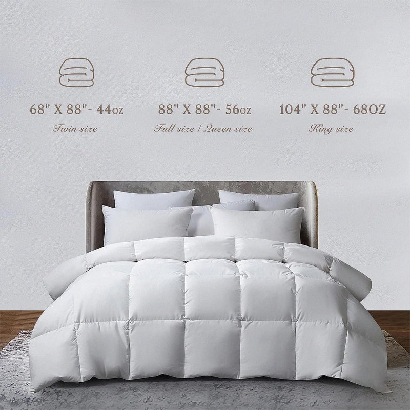 kathy ireland Royal Luxe Formerly Twin Size White Goose Feather and Down Comforter - 100% Cotton All Season Lightweight Hypoallergenic Duvet Insert with Corner Tabs, 68"x 88" - Image 2